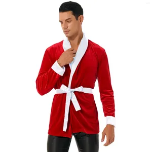 家庭用服の男性クリスマスナイトウェア独身タバコスモークジャケットコスプレパイプベルベット着物浴ローブナイトローブトップスベルトスリープウェア