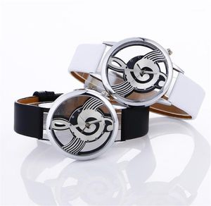 Нарученные часы Lady Womans Forist Watches Простые повседневные гравирующие полые стильные музыкальные ноты окрашенные кожаные браслетные часы13735465