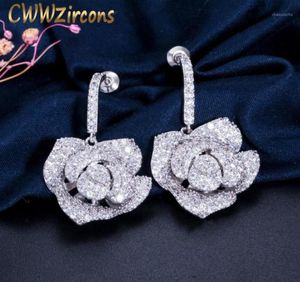 Stud Cwwzircons Moda Marka Kadın Mücevher Kübik Zirkonya Ayar Büyük Çiçek Küpe Art Deco Party Balo Aksesuarları CZ2461255927