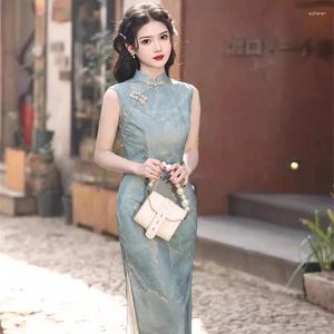 Ethnische Kleidung Frauen Chinesisch Kleid Grenadine Qipao Damen Cheongsams Seite Split China Traditionelle Kleidung Sommer Sunddress elegant midi