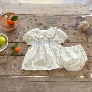 Rompers Milancel Summer Baby Clothing Set Pure Cotton Preschool Flower Set Short sleeved T-shirt and Brummer 2-piece Baby SetL2405