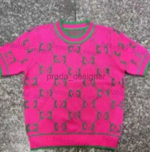 Designer kvinnor tröja rosa stickade tees bokstav mönster avslappnad tryck t -skjorta pullover kort hylsa svett tröja