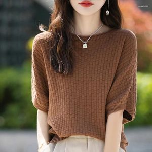 Women's T Shirts Pure Cotton T-shirt Summer Round Neck Sweater Short Sleeved Casual Loose Knit Bottom Pullover Vest Fashion Top