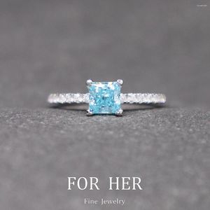 Cluster Rings ForHer Jewelry Square Aquamarine Stone Women Simple Minimalist Accessories Ring Band Elegant Engagement Daily Wearing