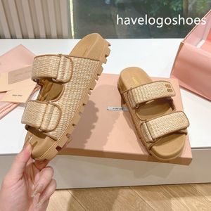 Designer Slippers Crochet Flatform Slides Dad Platform Sandals Raffia Re-edition Beach Women Luxury Mules Raffie Thick Bottom Summer Woven