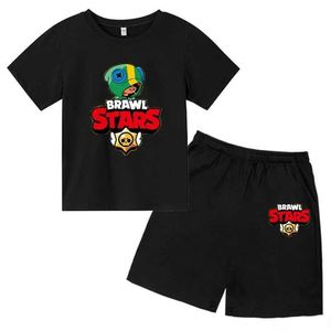 Set di abbigliamento per ragazzi e ragazze t-shirt a collo rotondo set di 2-12 anni regalo stampato panico per panico selvaggio sport per il tempo libero top corto+pantaloncini d240514