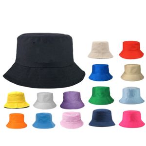 Bucket Hat Adults Kids Cap Cotton Fishing Hats Boy Girl Fisherman Sun Visor Baby Summer Foldable Beach Cappelli Solid Color