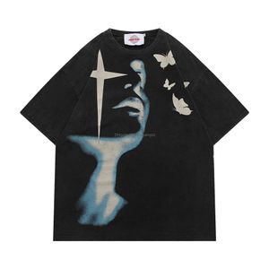 Herr t-shirts vintage streetwear punk t shirt hip hop butterfly skugg grafisk tryck tvättad tshirt män harajuku gothic tee 2023 fas dhbjn