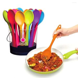 Colheres 1pc Soft Silicone Spoon mexendo longa alça de mesa utensílios de cozinha Acessórios de cozinha de concha