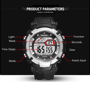 SMAEL MENS LED RELISÕES DIGITAL RELÓGIO DIGITAL Alarm à prova d'água LED Sport Male Relógio Relógios de pulso 1620 Top Brand Luxury Sports Watches Men8688241