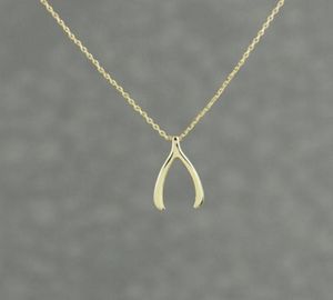 Trendy Wishbone Pingente Lucky Gold Silver Plated Jewelry Declaração Colar Women Colares7390447