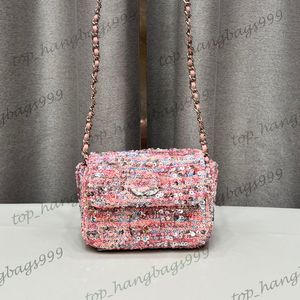 23C Shimmer Giltter Pink Sequins Classic Mini Flap Makeup Vanity Box Bags Turn Buckle Crossbody Fanny Pack Cosmetic Case Lipsctick Card Holder Purse 14x12x5cm