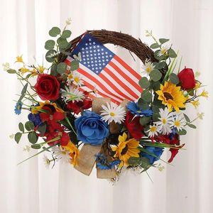 Dekorativa blommor Wildflower Bouquet Artificial Idyllic Fourth of July Wreaths Patriotic American Handmade Memorial for Wedding
