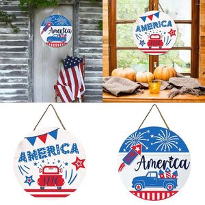 Decorative Figurines Independence Day Wooden Door Hanging Theme Garden Decoration Unique Home Sign For Wall