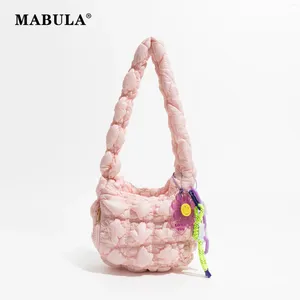 Kvällspåsar mabula söt rosa puffer kudde axelväska för kvinnor liten quiltad nylon vadderad sling hobo handväska ruched mode kvinnlig påse