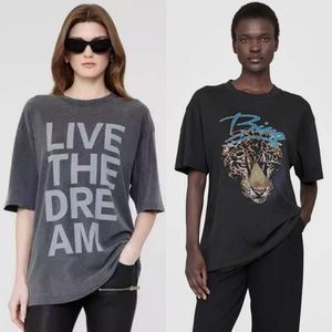 24ss AB&Bing New Quality Designer Summer Cotton T-shirt Anime Letter Print Stir Fried Color Washing Loose Fit Vintage Women Casual Versatile Short Sleeved Tees Tops