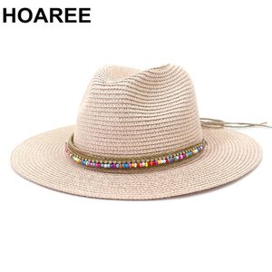Pink Panama Hat Womens Sun Hat Straw Beach Fedora Summer Hat Wide Brim Sombreros 240514