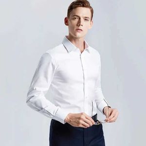 Herrklänningskjortor Mens Vit skjorta Långärmad Ironless Business Professional Work Collar Clothing Casual Suit Button Top Plus Size S-5XL Y240514