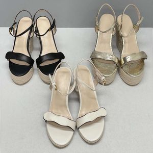 Designer Wedge Sandals Womens Leather 8-13cm Platform Espadrille High Heels Summer Beach Adjustable Ankle Strap Sandal Party Wedding Shoes With Box 291