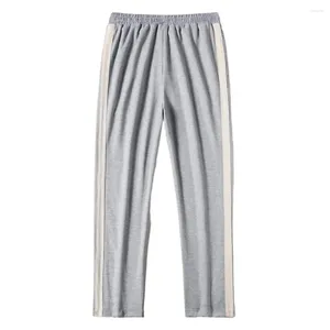 Calça masculina homens calças de moletom largura listrada com cintura de cordeiro de cordão de esportes macios e quentes por quatro temporadas