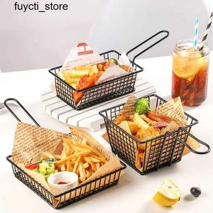 Storage Boxes Bins Black creative tableware French basket fried snacks stainless steel home organizer storage box kitchen accessories cooking utensils S24513