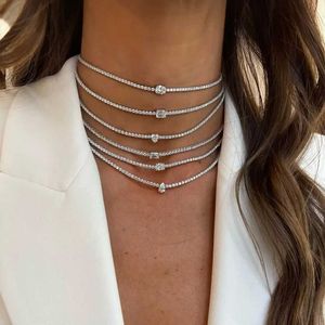 Tennis Multi -formad CZ -halsband is ut helt ljus 5a zirkoniumguld silverfärgad tennishalsband lämplig för kvinnors fashionabla smycken D240514