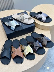 Brand Designer de luxo masculino Double G Slippers, Calf Leather Beach Leisure Sandálias de verão e chinelos 1