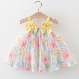 Flickaklänningar Bow Tie Suspender Chiffon Dress Girls Fashionable Formal Awire Babies Shooting Accessories Barn Birthday Gift Sweet Kirt