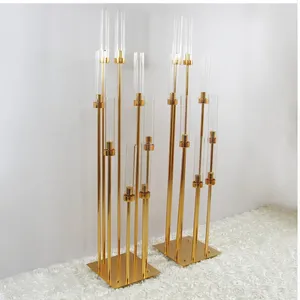 Candle Holders 8 Head Golden Wedding Decor Road Guide Reed Light Acrylic Transparent Candlestick Home Party Table Centerpiece