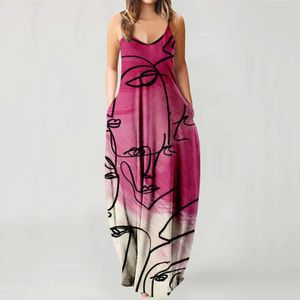 Womens Summer Maternity Dress with Suspenders Digital Printing of Faces Elegant Bekväm andningsbar Ladys Sexig klänning 240513