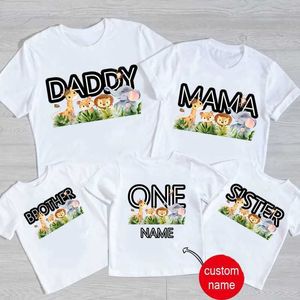 Família combinando roupas crianças 2 3 4 5 6 Camiseta de aniversário de animais Matching Rouphits Family Cirche Party Girls Tshirt Crianças Roupa Custom Nome T240513