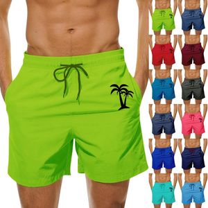 Herren -Shorts lässige und modische Feste Farbe Kokosnussbaumdruck Seaside Sports Draw String Beach Herren Athletic mit Taschen