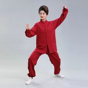 Chinese Tai Chi Kung Fu Twinset For Women Top And Pant 2 Pieces Suit Set Buddhist Mood Black Red Tea Break Style Cosy Outfits 240514