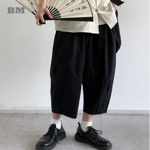 Herrenhosen Sommer Japaner Vintage lässig Capri für Männer Frauen Kleidung Harajuku dünne Baumwollwäsche übergroße schwarze Harem männlich