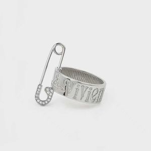 Brand Westwoods Zircon Pin Ring with Large Letters for Personalized Punk Style Activity Nail