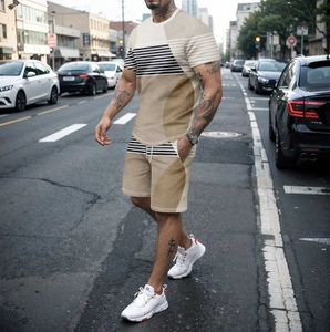 Męskie dresy letnia męska koszulka sportowa dwuczęściowa okrągła szyja krótkie szorty z krótkim rękawem z 3D Trend splicingowy