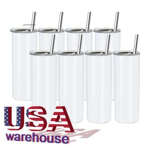 US CA Warehouse 20Oz Stainless Steel Blanks Tumblers 20 Oz Straight Wholesale Bulk White Sublimation Tumbler With Straw Jy08 0514
