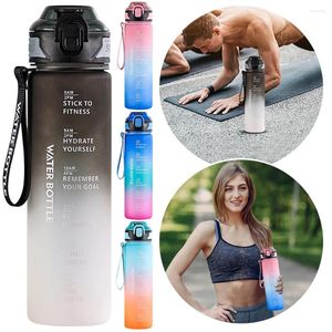 Water Bottles 1L Bottle Leakproof Gradient Matte Sports With Time Marker Motivational For Gym Home And