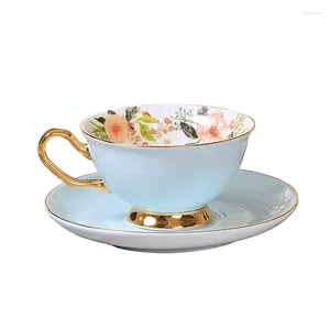 Koppar tefat brittisk pastoral stil te ceramic cup och tefat ljus lyx porslin kaffefrukost dessert canecas drinkware