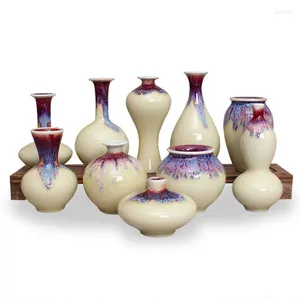 Vasos mini vaso de cerâmica gelo rachadura forno forno ornamentos amarelos quarto decoração de casa decoração de casa florero decoração
