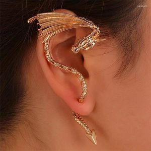 Backs Earrings 1Pc Vintage Dragon Clip For Women Punk Gold Color Piercing Ear Cuff Hanging Stud Earring Trendy Party Jewelry 2024