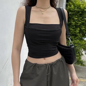 Women's Tanks Folds For Women Solid Elegant Slim Sexy Harajuku Minimalist High Street Y2k Clothes Crop Tops Tank Top Clothing