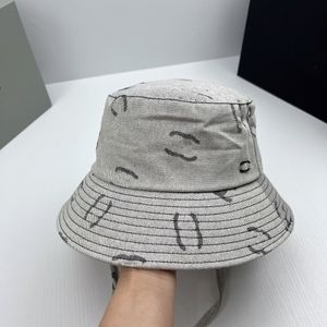 Designer Wide Brim Hats Women Adjustable Fashion Letters Bucket Hat Grey Denim Hat With Rope Men Cap Summer Sunshade