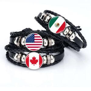 North American Flag Bracelet For Men Women Football Game USA Canada Mexico Guatemala Panama Woven Leather Bangles Souvenir Gift