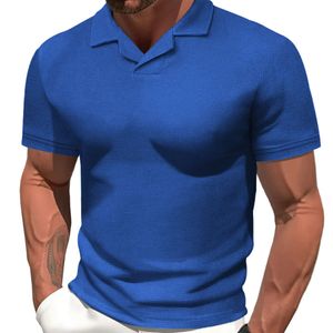 2024 summer new thin and fashionable solid color waffle short sleeved casual men's polo shirt t-shirt M514 29