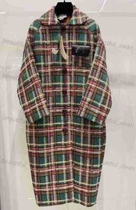 Coat da donna di alta qualità 24 Autunno/Inverno Designer Nuovo Sociate Social Wool Shee Wool Plaid Contrasting Wool Coat