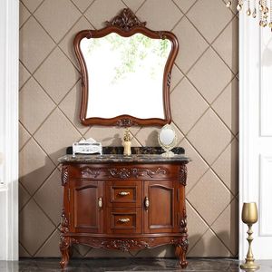 Decorative Plates Wooden Bathroom Cabinet Combination Floor Type Hand Washing Washbasin Mirror Table