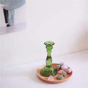 Titulares de vela Retro Daren Green Stained Glass Home Soft Candlestick Decoration Ornamentos Porta Velas Desktop WT50ZT