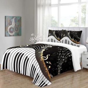 Set di biancheria da letto moderne note in bianco e nero per pianoforte per pianoforte Music Design singolo doppio copripiumino set da 2 pezzi cuscino