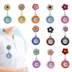 Childrens Watches Flower 2 11 Clip Pocket Watch With Second Hand For Nurses Retractable Badge Reel Hanging Quartz Fob Nurse Lapel Glow Otf5V